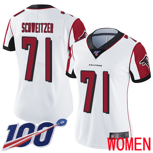 Atlanta Falcons Limited White Women Wes Schweitzer Road Jersey NFL Football #71 100th Season Vapor Untouchable